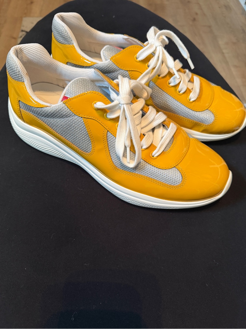 Prada Men's Yellow & Gray Low-Top Athletic Sneakers
